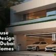 Modern Dubai villa with dual car parking bay and branded article overlay from Interiofy Spaces